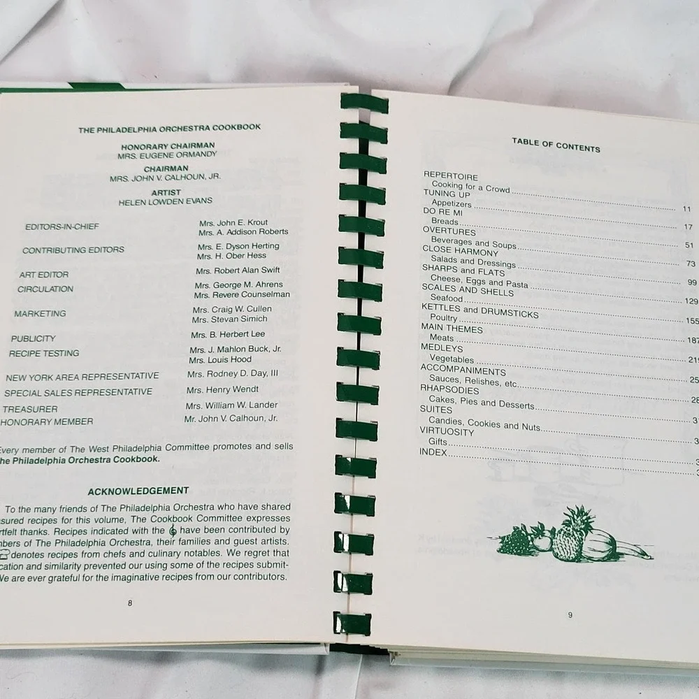 The Philadelphia Orchestra Cookbook 1980 8th Printing Spiral Bound Vintage